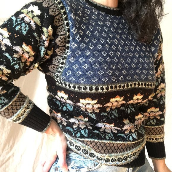 Vintage Mixed Pattern Country Floral Sweater - Picture 13 of 13